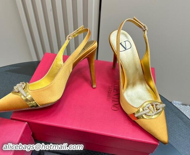 Top Grade Valentino The Bold Edition VLogo Satin Slingback Pumps 10cm with Strass Yellow 1118020