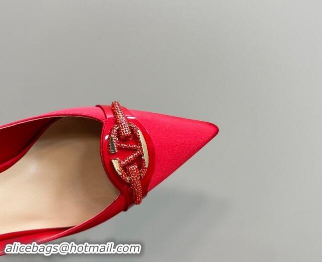 Charming Valentino The Bold Edition VLogo Satin Slingback Pumps 8cm with Strass Red 1118021