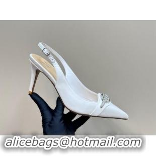 Purchase Valentino The Bold Edition VLogo Satin Slingback Pumps 8cm with Strass White 1118022