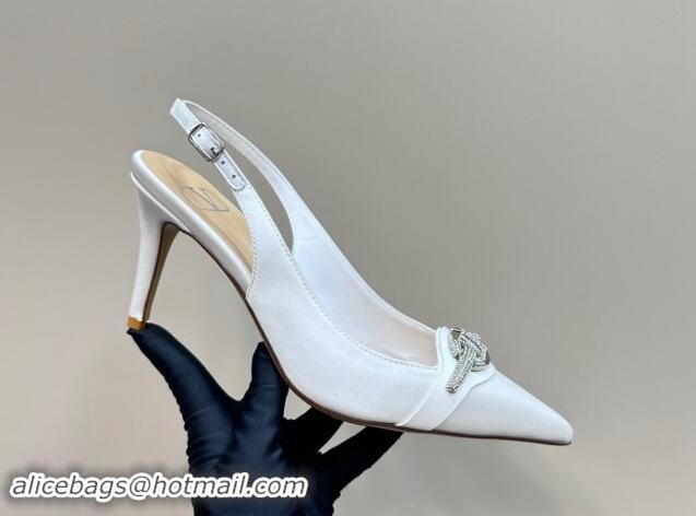 Purchase Valentino The Bold Edition VLogo Satin Slingback Pumps 8cm with Strass White 1118022