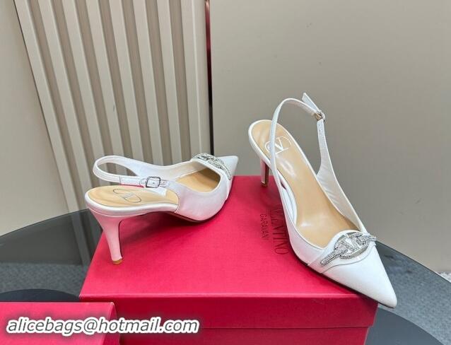 Purchase Valentino The Bold Edition VLogo Satin Slingback Pumps 8cm with Strass White 1118022