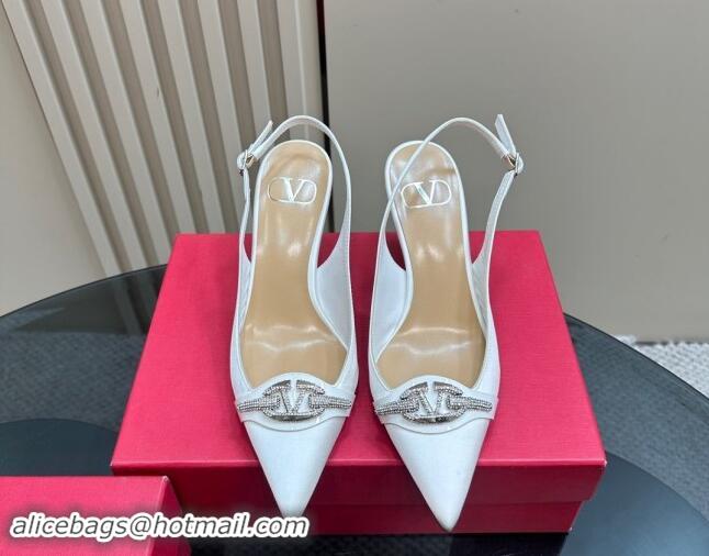 Purchase Valentino The Bold Edition VLogo Satin Slingback Pumps 8cm with Strass White 1118022