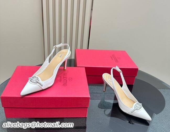 Purchase Valentino The Bold Edition VLogo Satin Slingback Pumps 8cm with Strass White 1118022