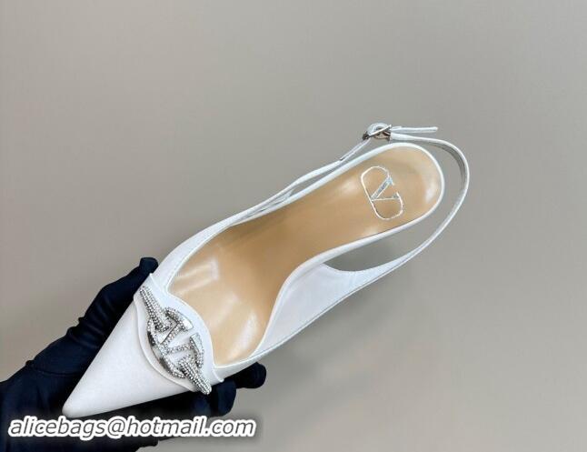 Purchase Valentino The Bold Edition VLogo Satin Slingback Pumps 8cm with Strass White 1118022