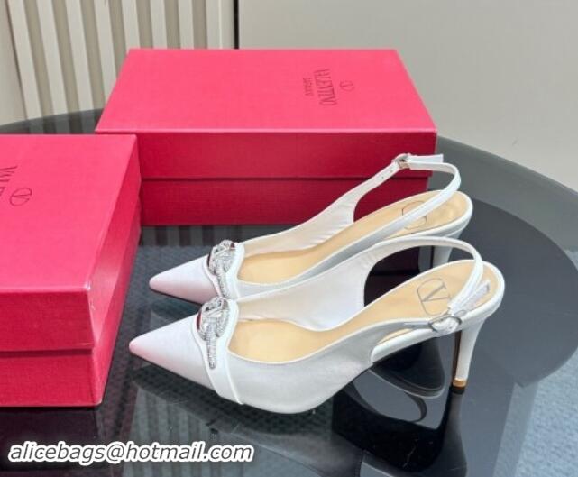 Purchase Valentino The Bold Edition VLogo Satin Slingback Pumps 8cm with Strass White 1118022