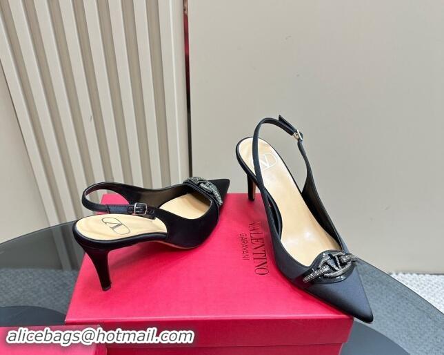 Good Looking Valentino The Bold Edition VLogo Satin Slingback Pumps 8cm with Strass Black 1118023