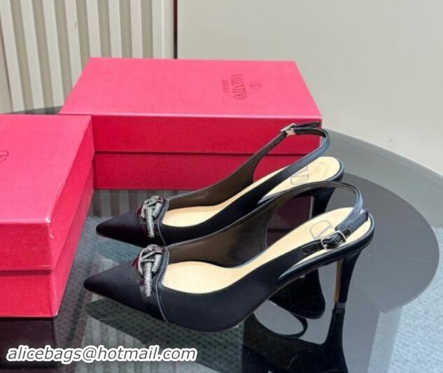 Good Looking Valentino The Bold Edition VLogo Satin Slingback Pumps 8cm with Strass Black 1118023