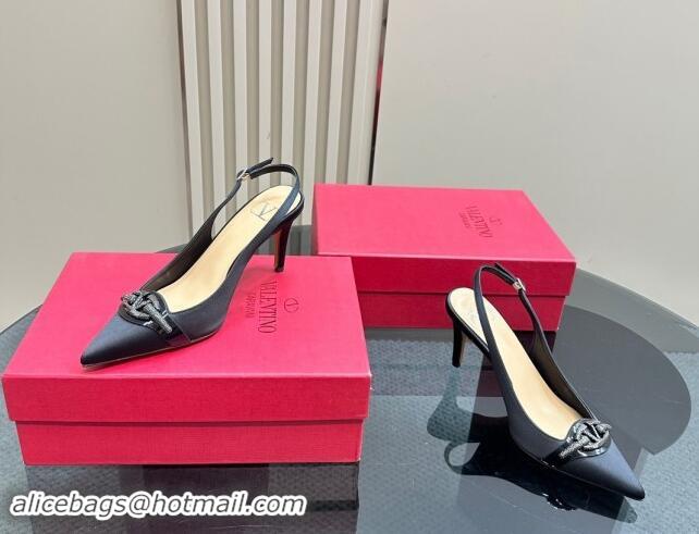 Good Looking Valentino The Bold Edition VLogo Satin Slingback Pumps 8cm with Strass Black 1118023