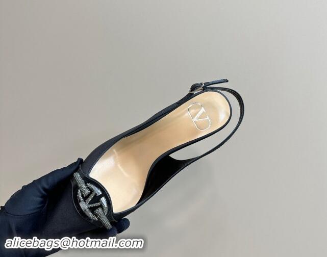 Good Looking Valentino The Bold Edition VLogo Satin Slingback Pumps 8cm with Strass Black 1118023