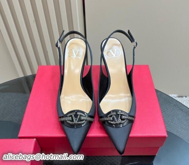 Good Looking Valentino The Bold Edition VLogo Satin Slingback Pumps 8cm with Strass Black 1118023