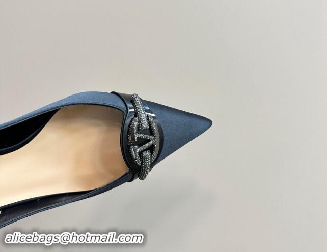 Good Looking Valentino The Bold Edition VLogo Satin Slingback Pumps 8cm with Strass Black 1118023