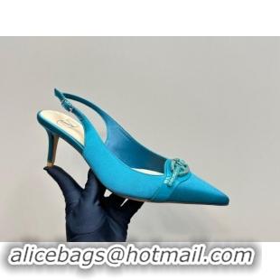 Best Product Valentino The Bold Edition VLogo Satin Slingback Pumps 6.5cm with Strass Blue 1118024