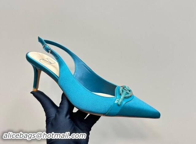 Best Product Valentino The Bold Edition VLogo Satin Slingback Pumps 6.5cm with Strass Blue 1118024