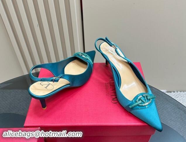 Best Product Valentino The Bold Edition VLogo Satin Slingback Pumps 6.5cm with Strass Blue 1118024