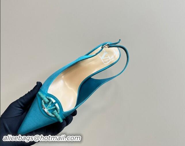 Best Product Valentino The Bold Edition VLogo Satin Slingback Pumps 6.5cm with Strass Blue 1118024