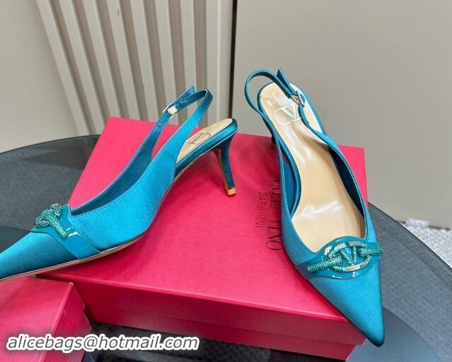 Best Product Valentino The Bold Edition VLogo Satin Slingback Pumps 6.5cm with Strass Blue 1118024