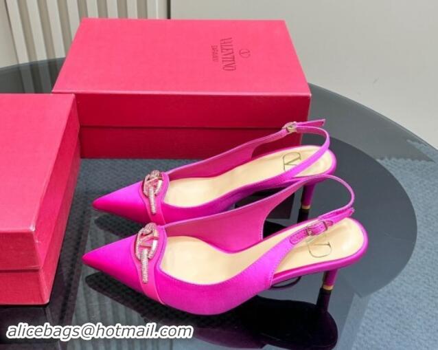 Most Popular Valentino The Bold Edition VLogo Satin Slingback Pumps 6.5cm with Strass 6.5cm Dark Pink 1118025