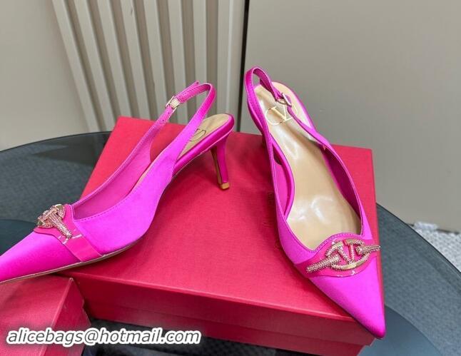 Most Popular Valentino The Bold Edition VLogo Satin Slingback Pumps 6.5cm with Strass 6.5cm Dark Pink 1118025