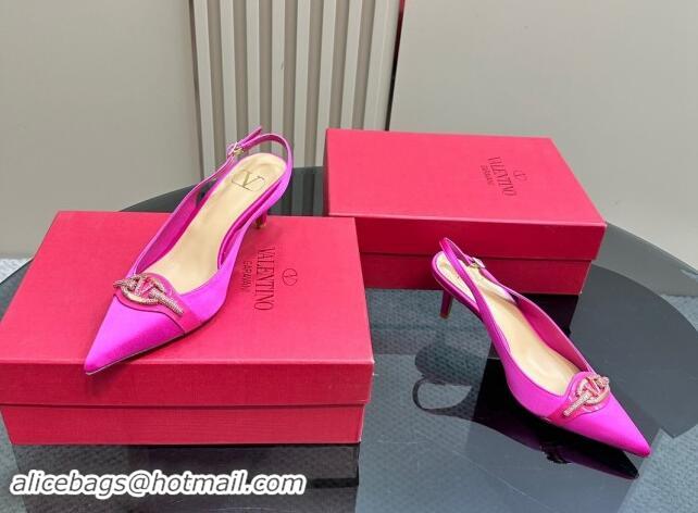 Most Popular Valentino The Bold Edition VLogo Satin Slingback Pumps 6.5cm with Strass 6.5cm Dark Pink 1118025