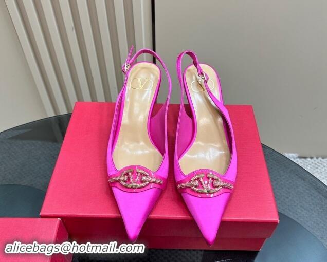 Most Popular Valentino The Bold Edition VLogo Satin Slingback Pumps 6.5cm with Strass 6.5cm Dark Pink 1118025