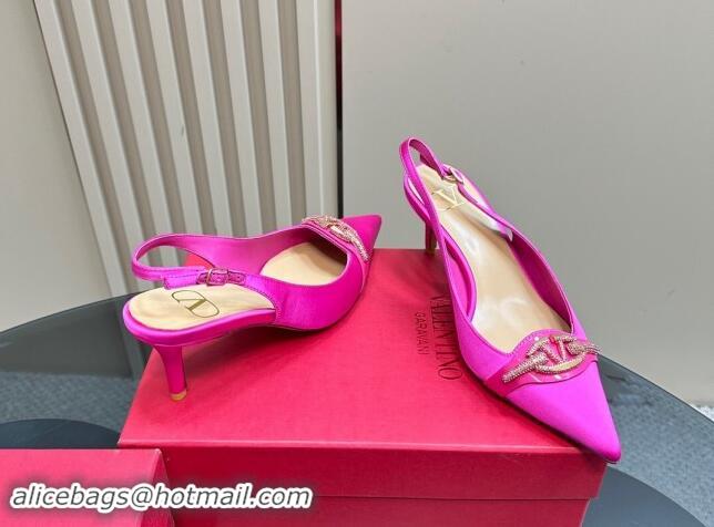 Most Popular Valentino The Bold Edition VLogo Satin Slingback Pumps 6.5cm with Strass 6.5cm Dark Pink 1118025