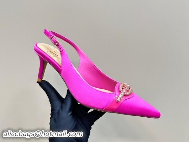 Most Popular Valentino The Bold Edition VLogo Satin Slingback Pumps 6.5cm with Strass 6.5cm Dark Pink 1118025