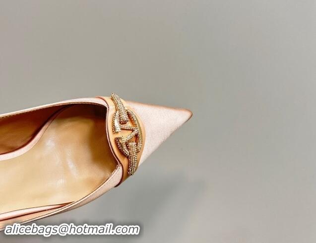 Pretty Style Valentino The Bold Edition VLogo Satin Slingback Pumps 6.5cm with Strass Beige 118026