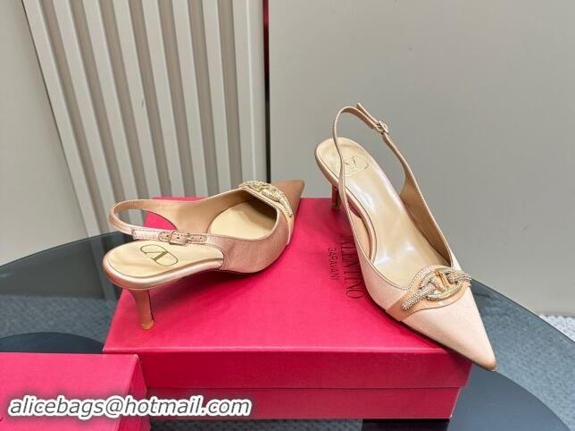 Pretty Style Valentino The Bold Edition VLogo Satin Slingback Pumps 6.5cm with Strass Beige 118026