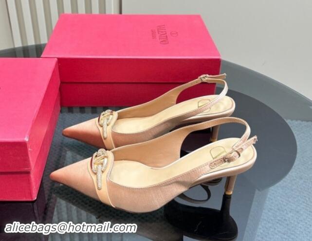 Pretty Style Valentino The Bold Edition VLogo Satin Slingback Pumps 6.5cm with Strass Beige 118026