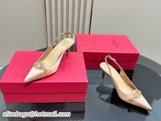 Pretty Style Valentino The Bold Edition VLogo Satin Slingback Pumps 6.5cm with Strass Beige 118026