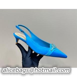 Good Quality Valentino The Bold Edition VLogo Satin Slingback Pumps 4cm with Strass Blue 1118027