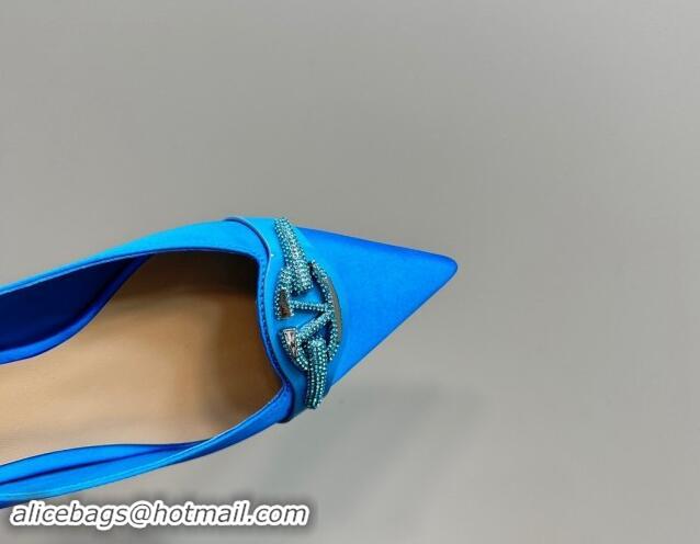 Good Quality Valentino The Bold Edition VLogo Satin Slingback Pumps 4cm with Strass Blue 1118027