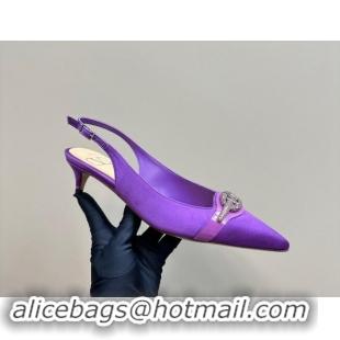 Best Grade Valentino The Bold Edition VLogo Satin Slingback Pumps 4cm with Strass Purple 1118028