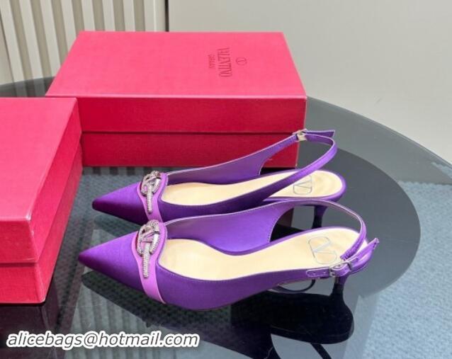 Best Grade Valentino The Bold Edition VLogo Satin Slingback Pumps 4cm with Strass Purple 1118028