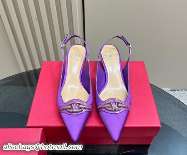 Best Grade Valentino The Bold Edition VLogo Satin Slingback Pumps 4cm with Strass Purple 1118028