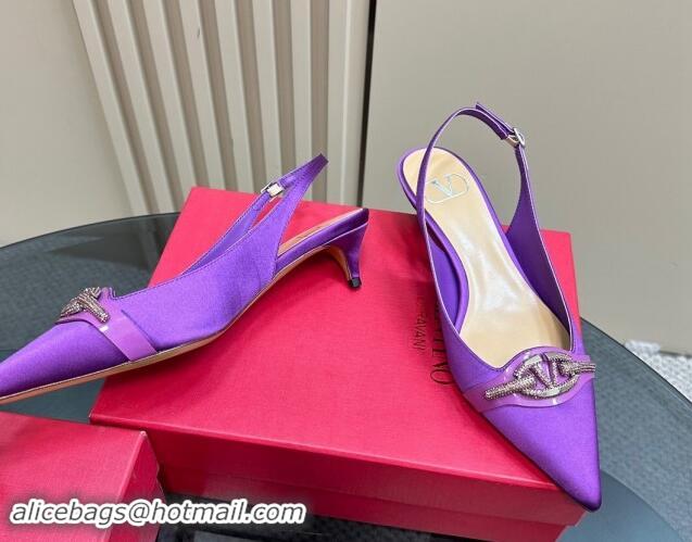 Best Grade Valentino The Bold Edition VLogo Satin Slingback Pumps 4cm with Strass Purple 1118028