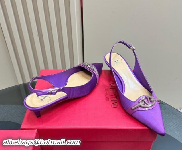 Best Grade Valentino The Bold Edition VLogo Satin Slingback Pumps 4cm with Strass Purple 1118028