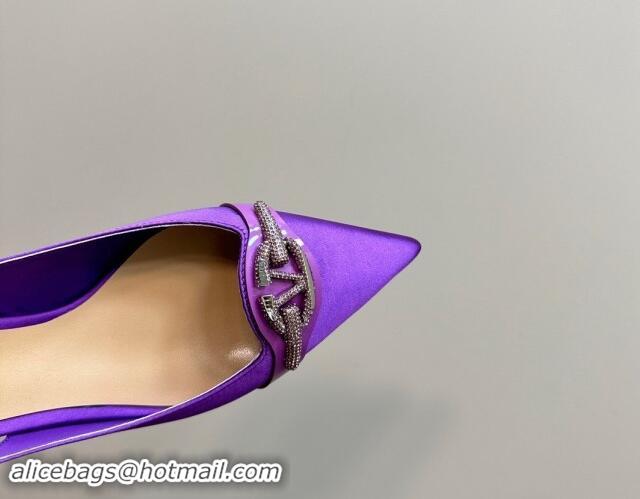 Best Grade Valentino The Bold Edition VLogo Satin Slingback Pumps 4cm with Strass Purple 1118028