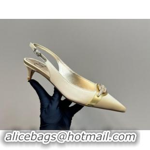 Top Design Valentino The Bold Edition VLogo Satin Slingback Pumps 4cm with Strass Yellow 1118029