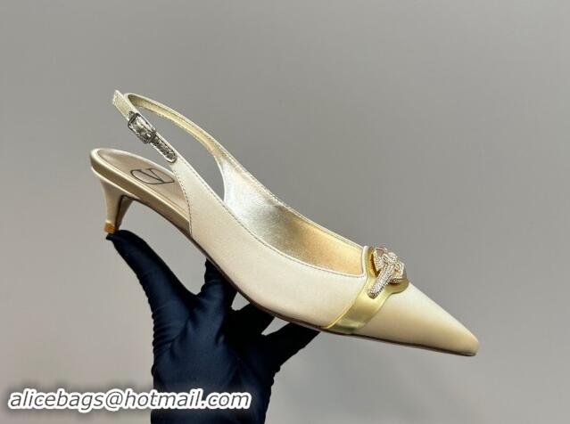 Top Design Valentino The Bold Edition VLogo Satin Slingback Pumps 4cm with Strass Yellow 1118029