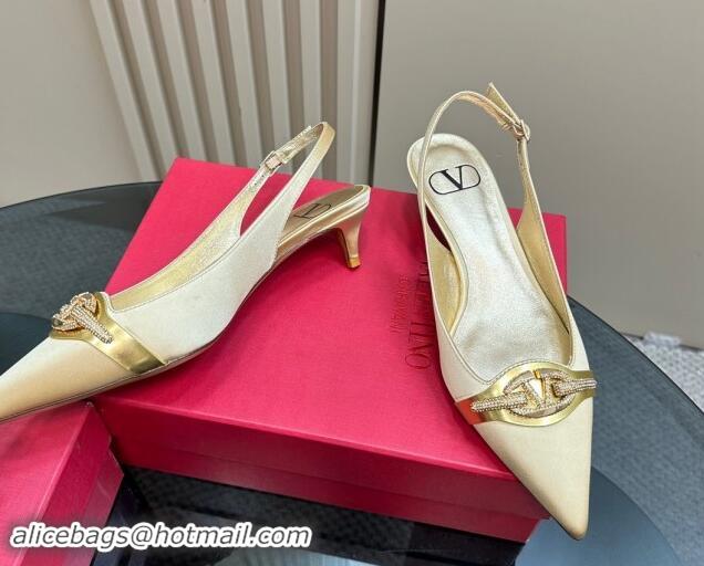 Top Design Valentino The Bold Edition VLogo Satin Slingback Pumps 4cm with Strass Yellow 1118029