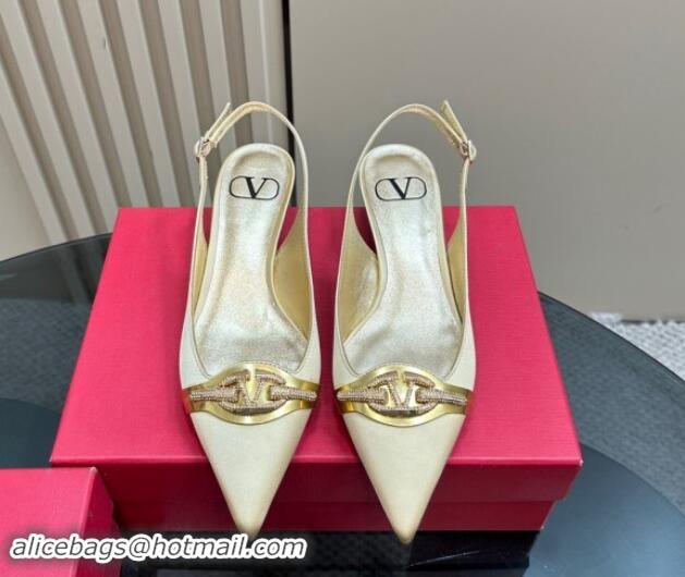 Top Design Valentino The Bold Edition VLogo Satin Slingback Pumps 4cm with Strass Yellow 1118029