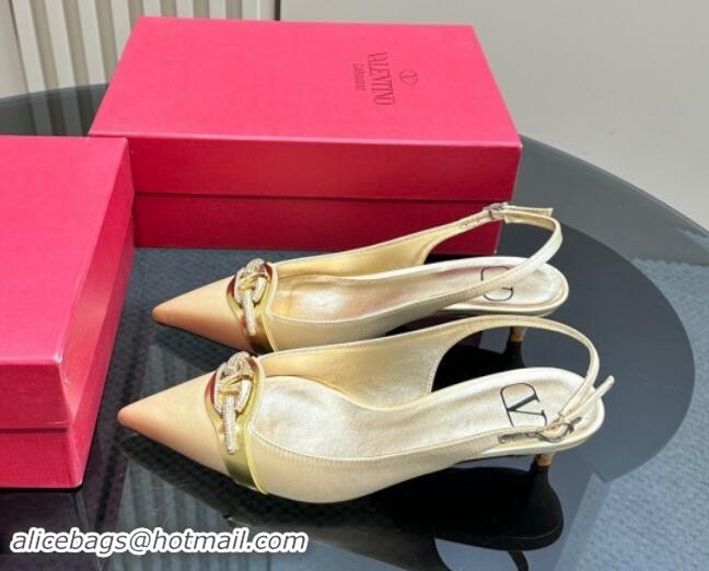 Top Design Valentino The Bold Edition VLogo Satin Slingback Pumps 4cm with Strass Yellow 1118029