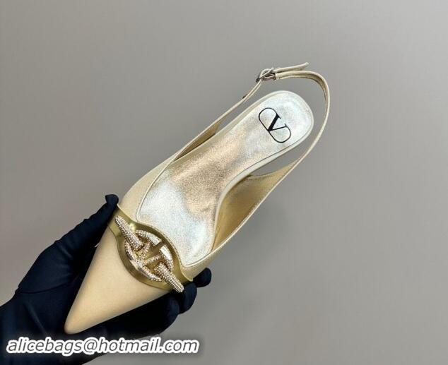 Top Design Valentino The Bold Edition VLogo Satin Slingback Pumps 4cm with Strass Yellow 1118029