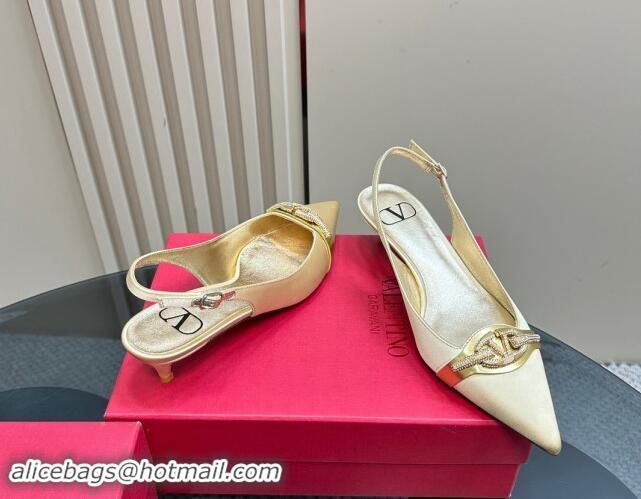 Top Design Valentino The Bold Edition VLogo Satin Slingback Pumps 4cm with Strass Yellow 1118029