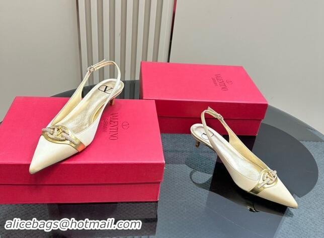 Top Design Valentino The Bold Edition VLogo Satin Slingback Pumps 4cm with Strass Yellow 1118029