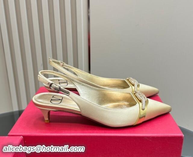 Top Design Valentino The Bold Edition VLogo Satin Slingback Pumps 4cm with Strass Yellow 1118029