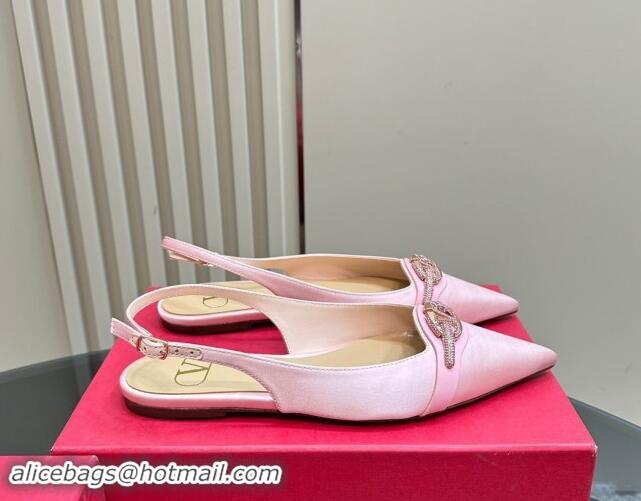 Best Product Valentino The Bold Edition VLogo Satin Slingback Ballerinas Flats with Strass Light Pink 1118030