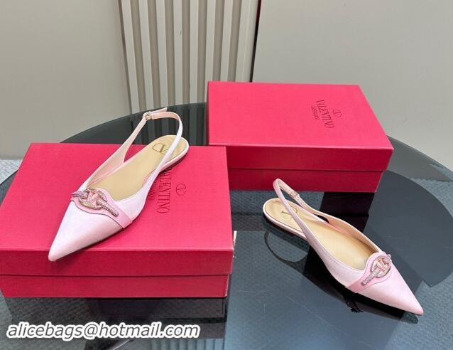 Best Product Valentino The Bold Edition VLogo Satin Slingback Ballerinas Flats with Strass Light Pink 1118030