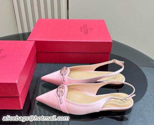 Best Product Valentino The Bold Edition VLogo Satin Slingback Ballerinas Flats with Strass Light Pink 1118030